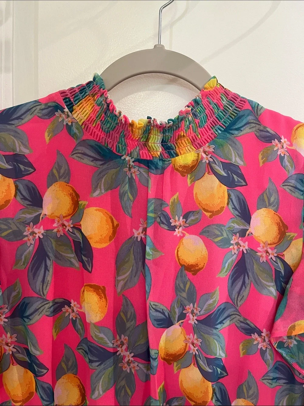 Sam Edelman Tropical Lemon Print High Neck Chiffon Shift Dress Size 12 Pink NWT